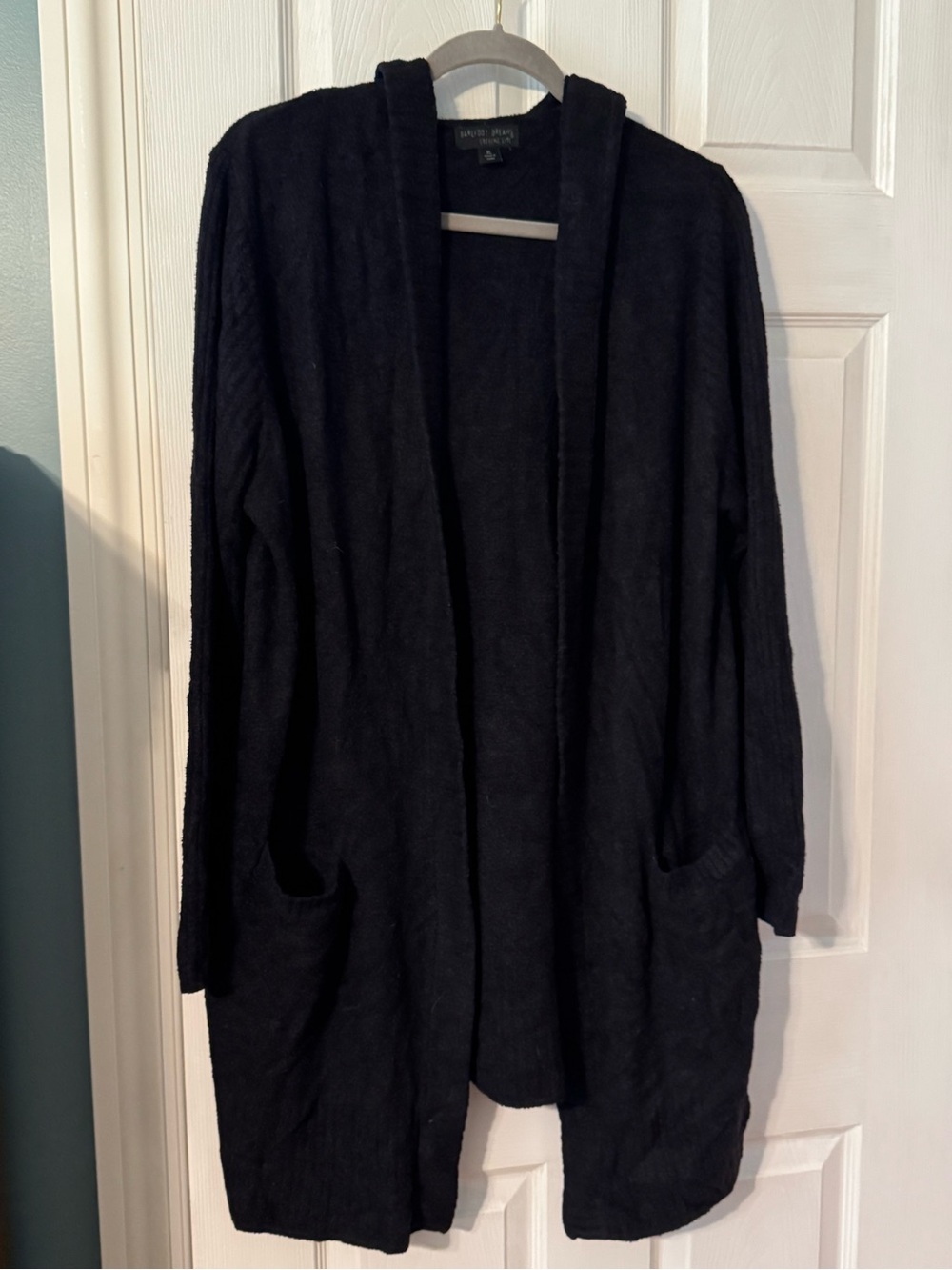 Barefoot Dreams Black Open-Front Long Hoodie Cardigan